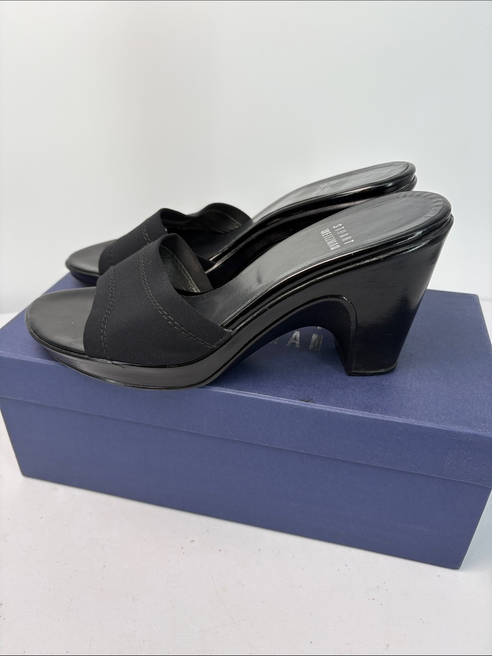 Stuart Weitzman lowbandwagon Black Open-Toe Slide Mules